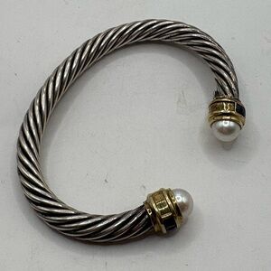 David Yurman DY Silver and Gold bracelet with Pearls and Blue Saphire